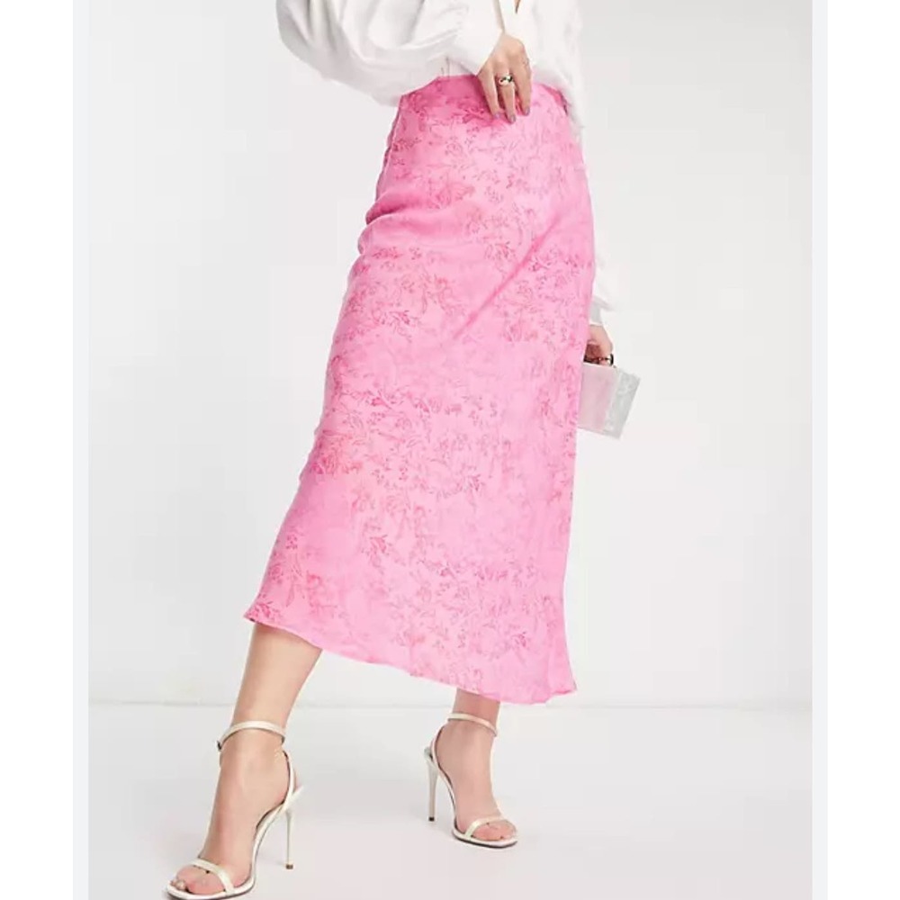 $134 Whistles bias cut midi skirt in‎ pink baroque floral print size 10